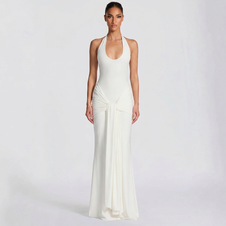 Halter Maxi Dress - Backless Bodycon Scoop Neck