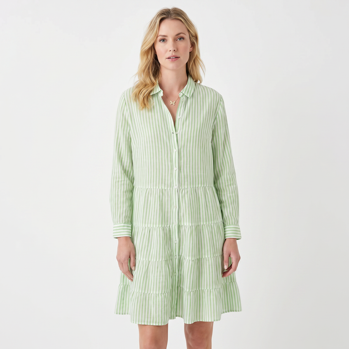 Shirt Dress Women - Tiered Button Down Collared Mini