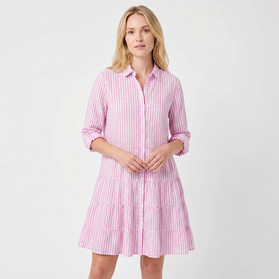 Shirt Dress Women - Tiered Button Down Collared Mini