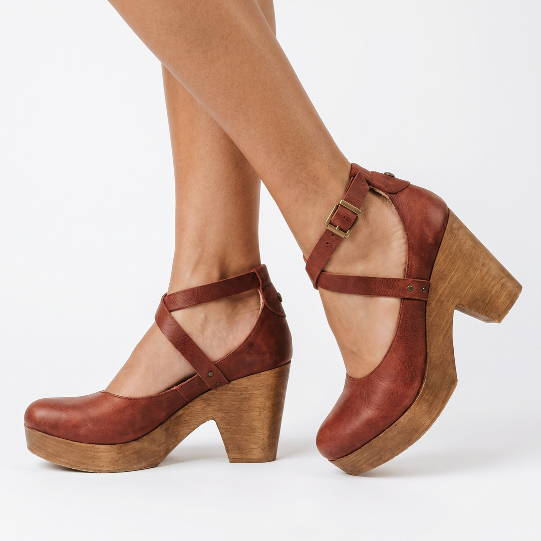 Platform Shoes - Cross Strap Block Heel Mary Jane
