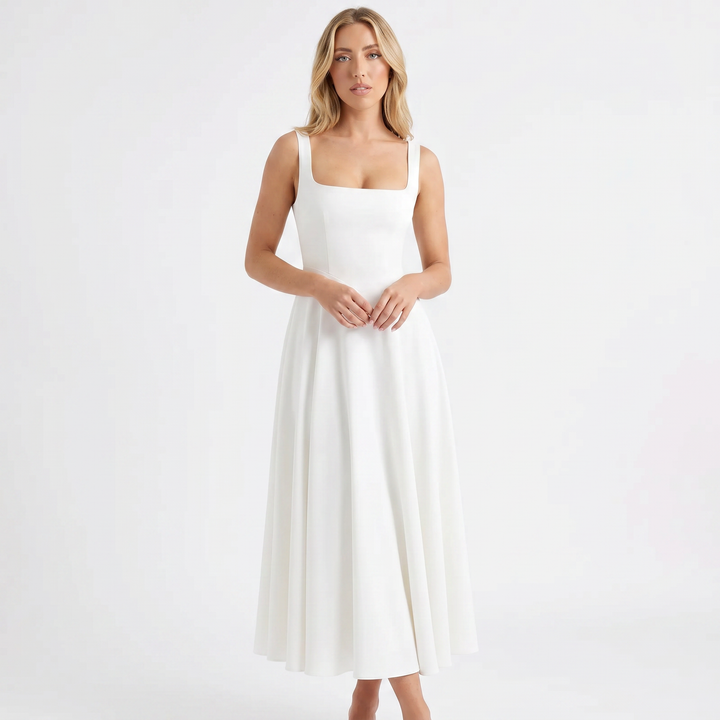 Maxi Dress - Square Neck Sleeveless Flowy A-Line