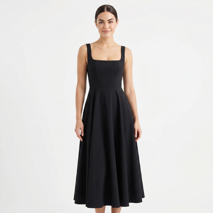 Maxi Dress - Square Neck Sleeveless Flowy A-Line