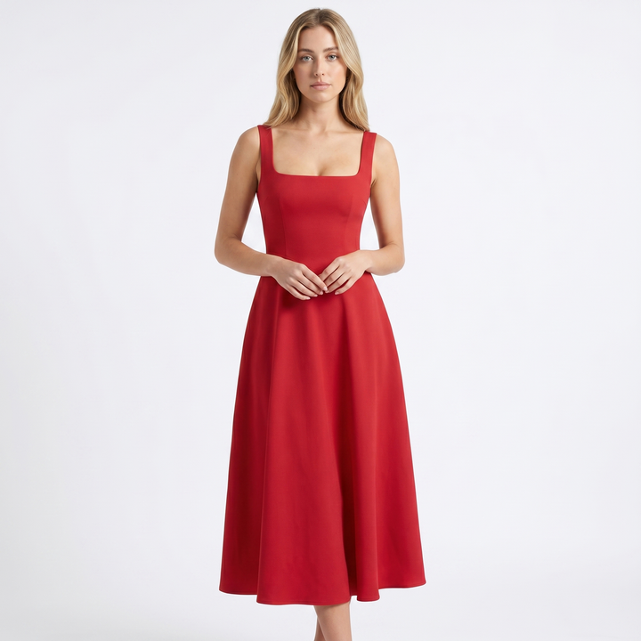 Maxi Dress - Square Neck Sleeveless Flowy A-Line