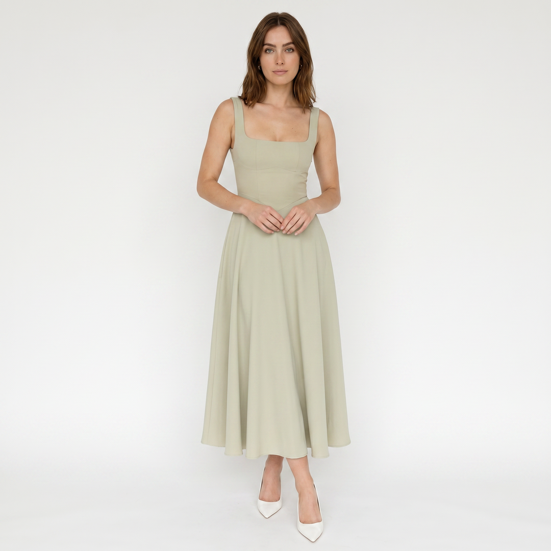 Maxi Dress - Square Neck Sleeveless Flowy A-Line
