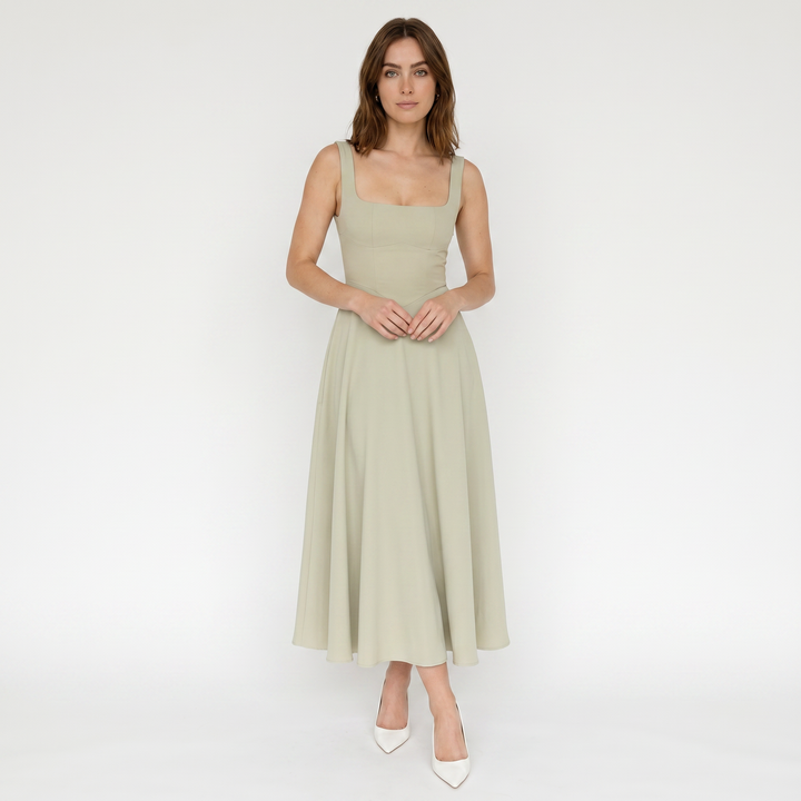 Maxi Dress - Square Neck Sleeveless Flowy A-Line