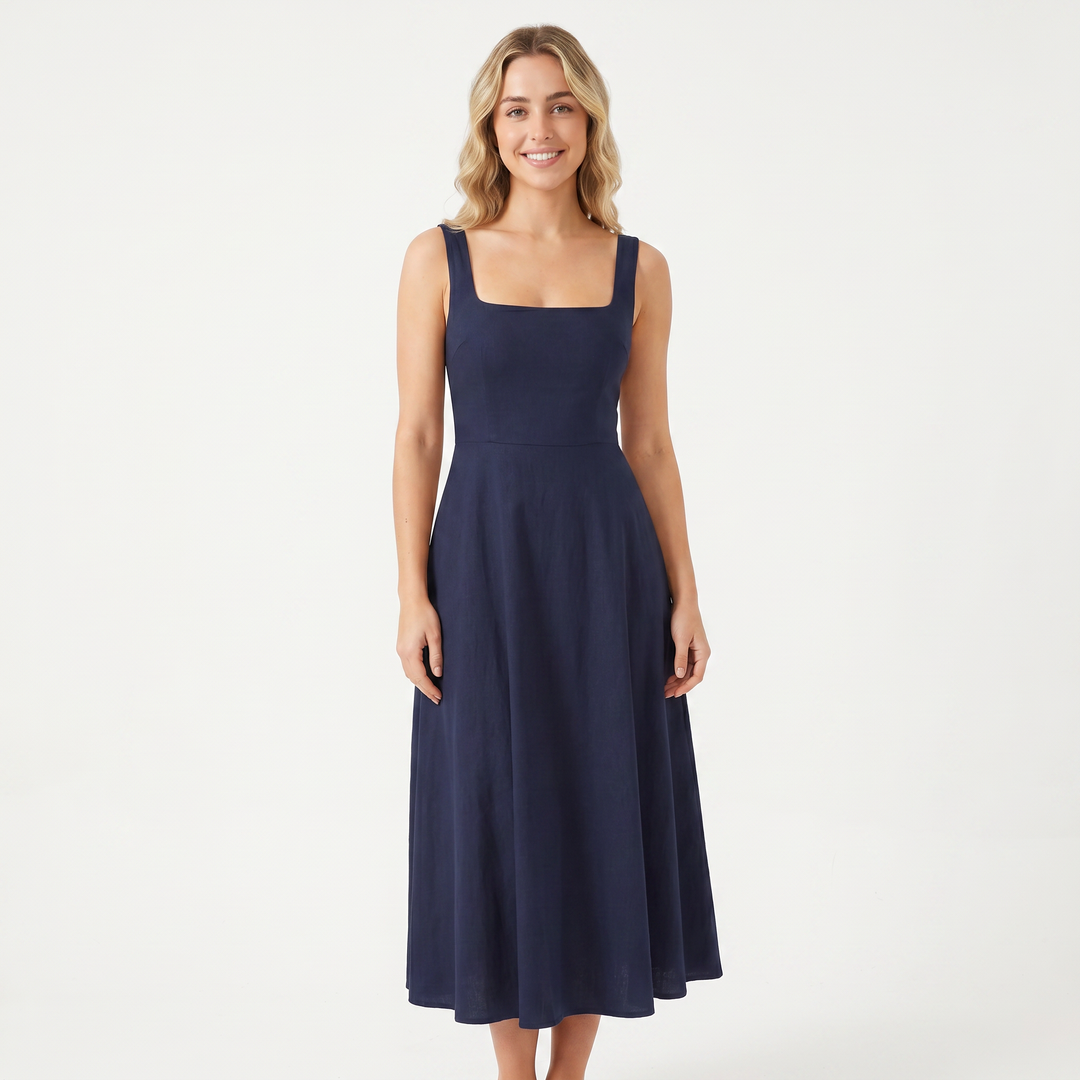 Maxi Dress - Square Neck Sleeveless Flowy A-Line