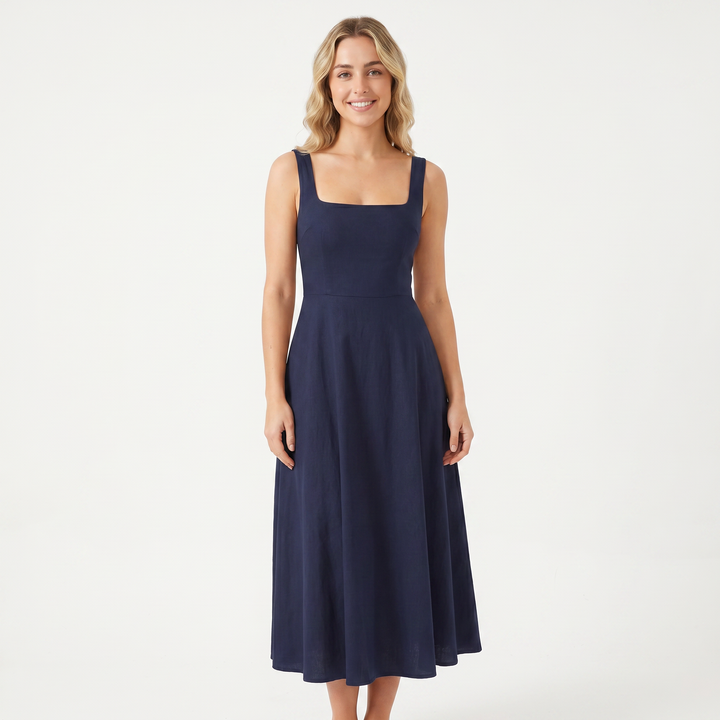 Maxi Dress - Square Neck Sleeveless Flowy A-Line