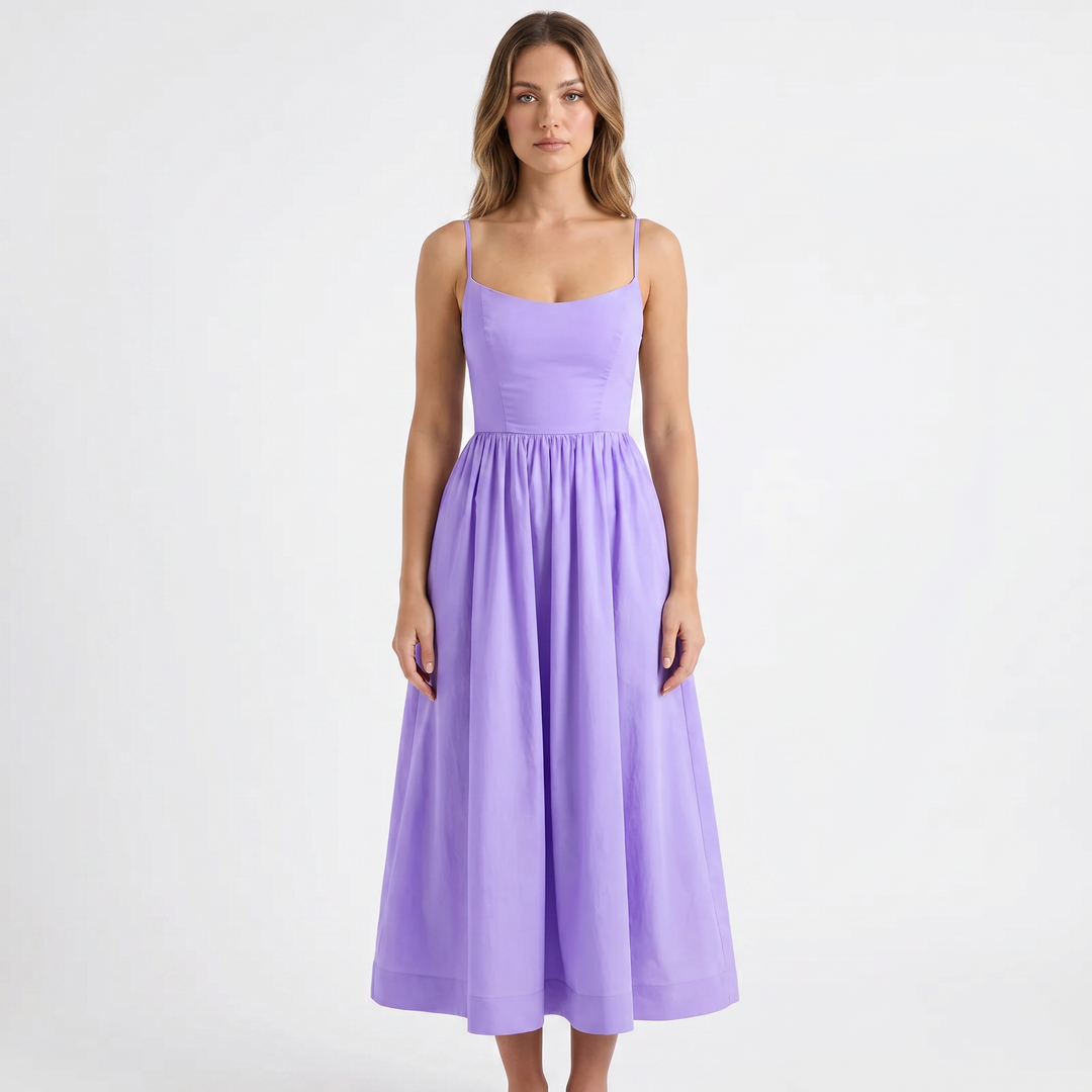 Sundress - Strappy Scoop Neck Full Skirt Midi