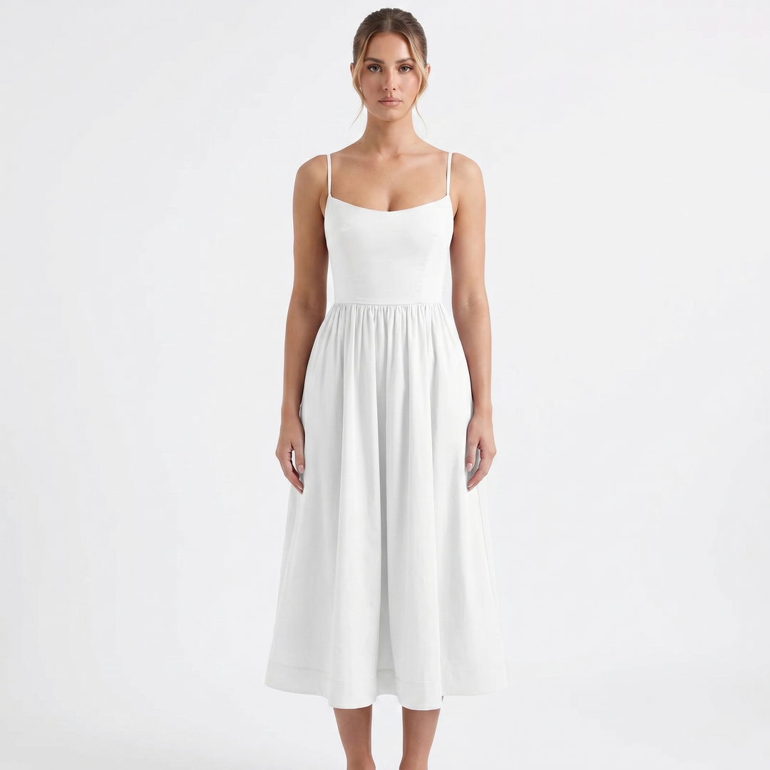 Sundress - Strappy Scoop Neck Full Skirt Midi