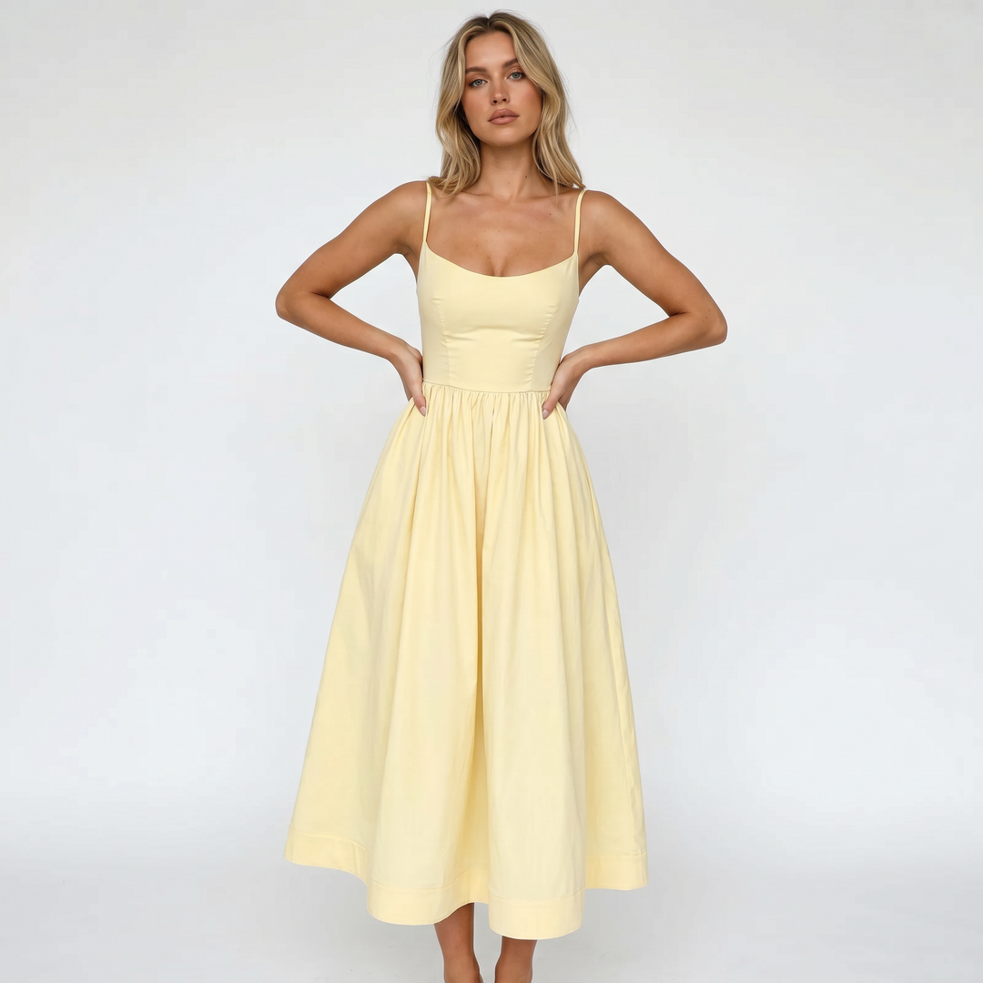 Sundress - Strappy Scoop Neck Full Skirt Midi