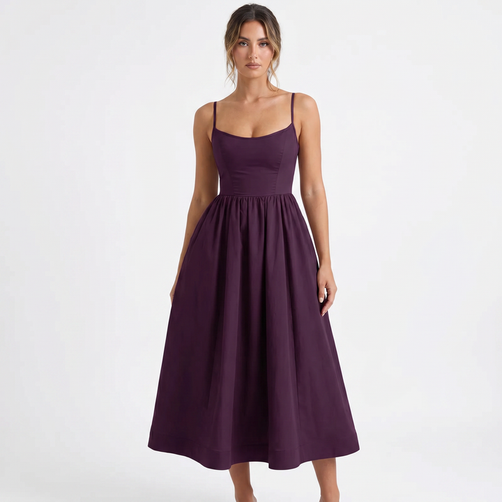Sundress - Strappy Scoop Neck Full Skirt Midi