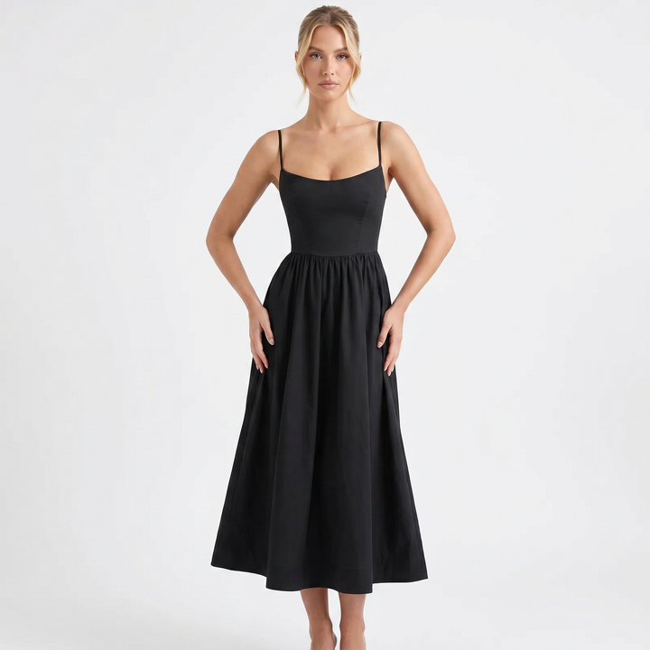 Sundress - Strappy Scoop Neck Full Skirt Midi