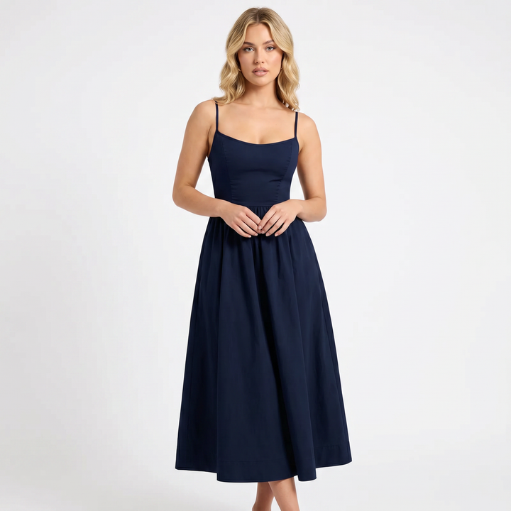 Sundress - Strappy Scoop Neck Full Skirt Midi