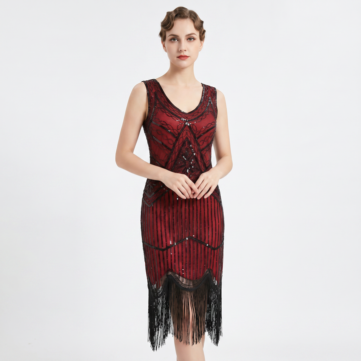 Party Dress - Sequin Fringe Hem Flapper Midi Sleeveless