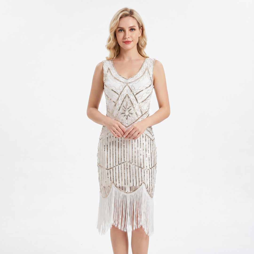 Party Dress - Sequin Fringe Hem Flapper Midi Sleeveless