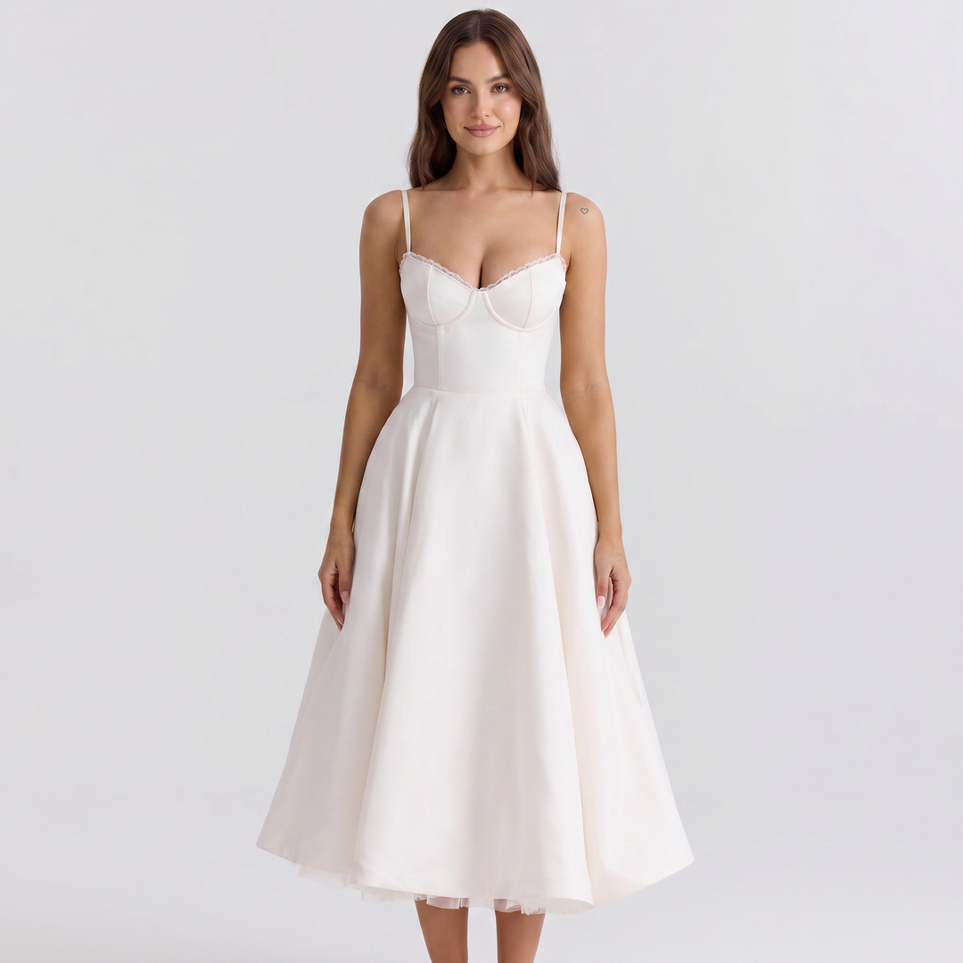 Midi Dress Strappy - Bustier Bodice Full A-Line Skirt