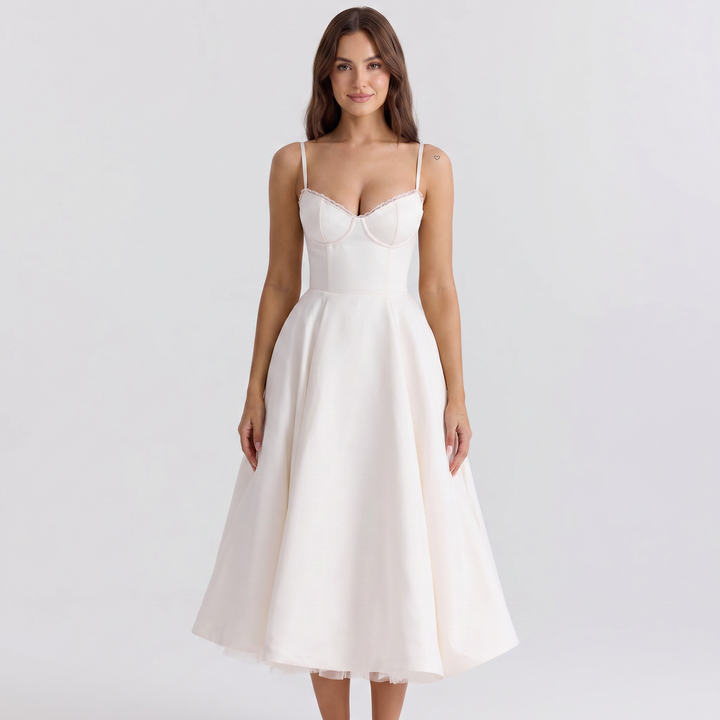Midi Dress Strappy - Bustier Bodice Full A-Line Skirt