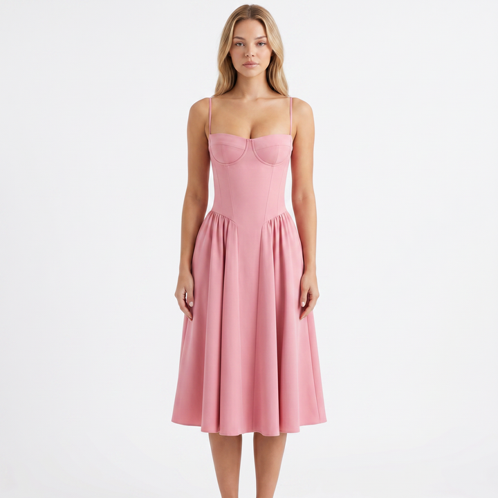 Sundress Strappy - Bustier Bodice Gathered Midi