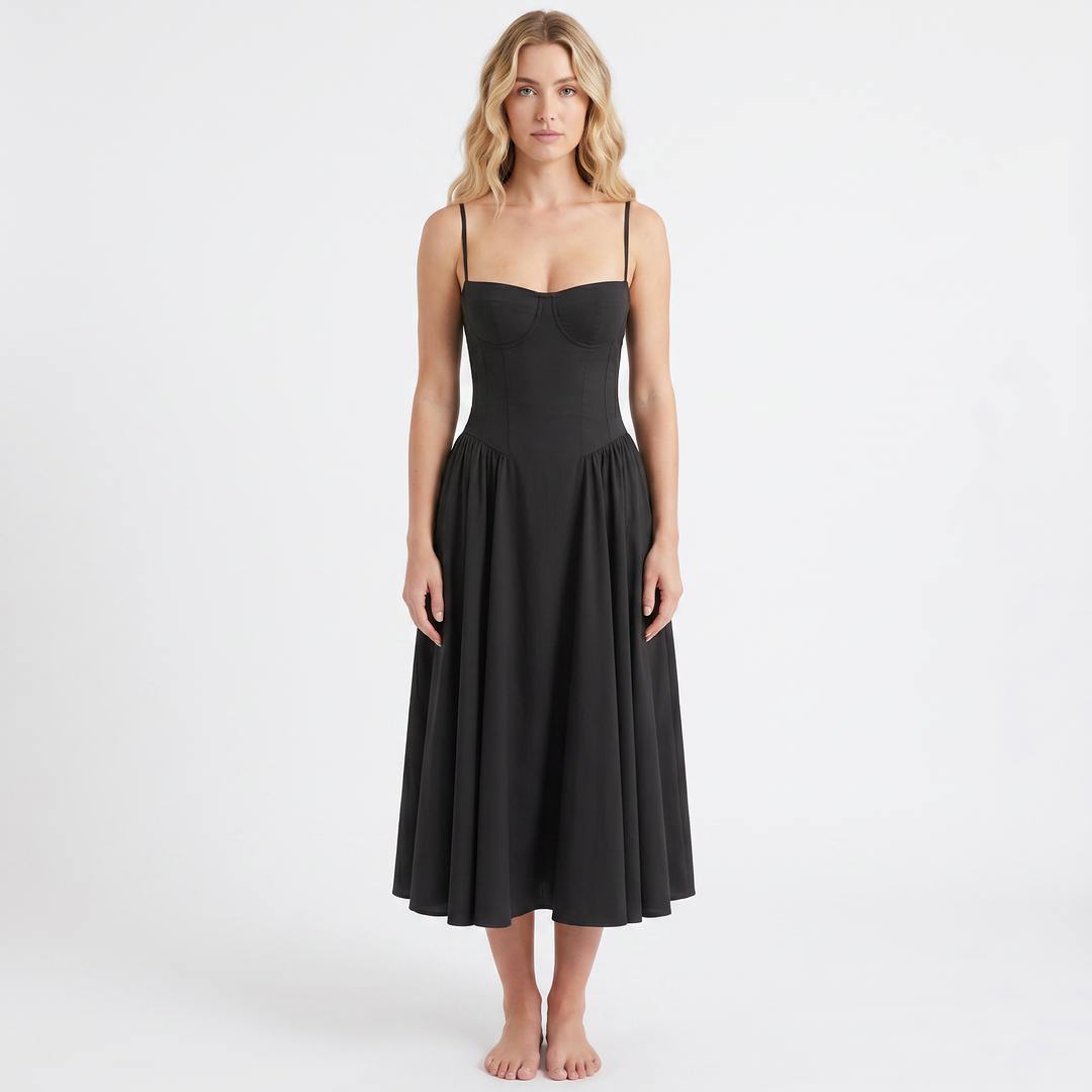 Sundress Strappy - Bustier Bodice Gathered Midi
