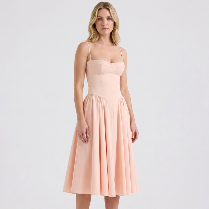 Sundress Strappy - Bustier Bodice Gathered Midi