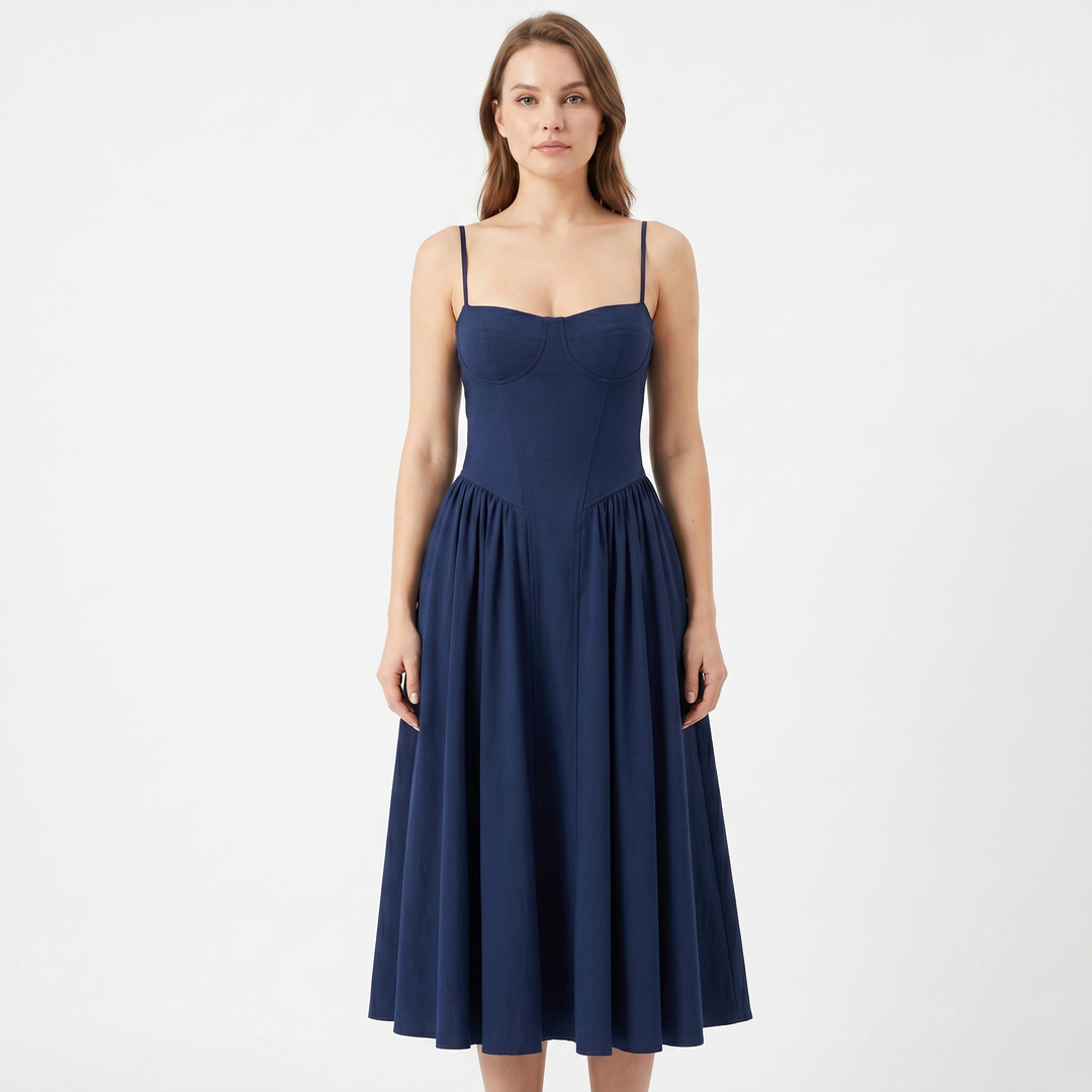 Sundress Strappy - Bustier Bodice Gathered Midi