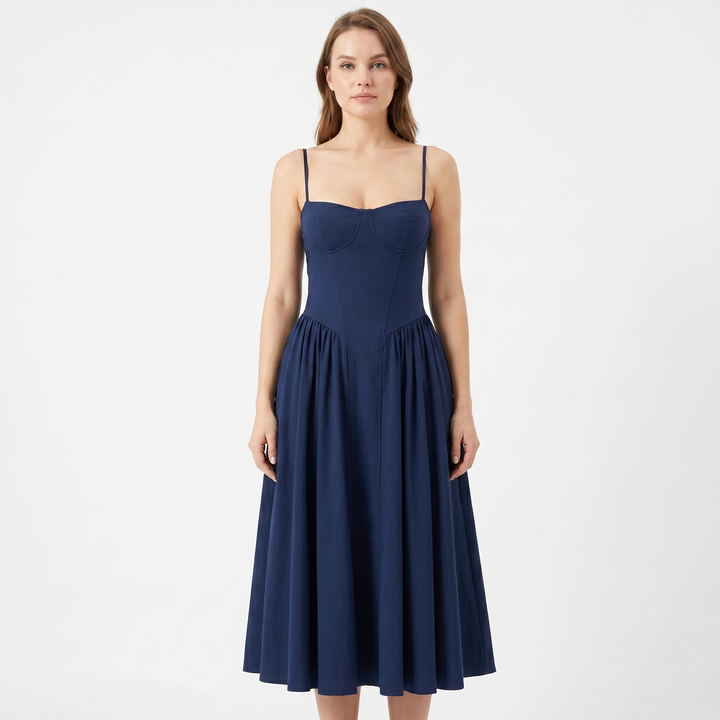 Sundress Strappy - Bustier Bodice Gathered Midi
