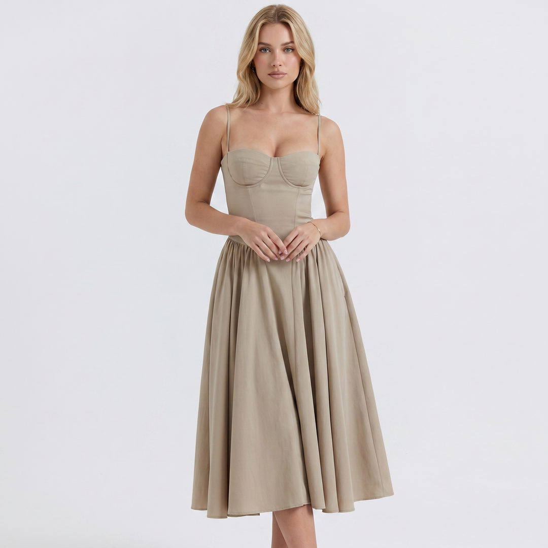 Sundress Strappy - Bustier Bodice Gathered Midi