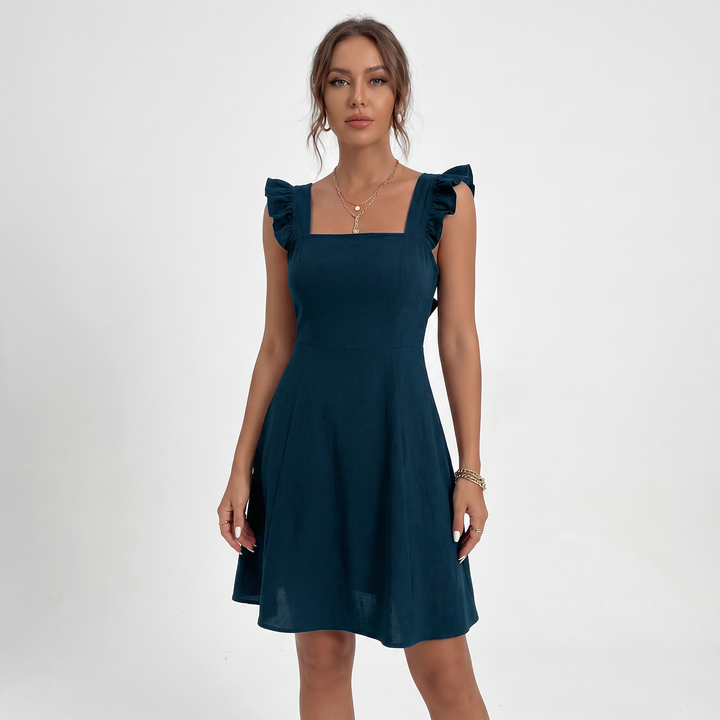 Sundress - Square Neck Ruffle Sleeve Tie Back Mini