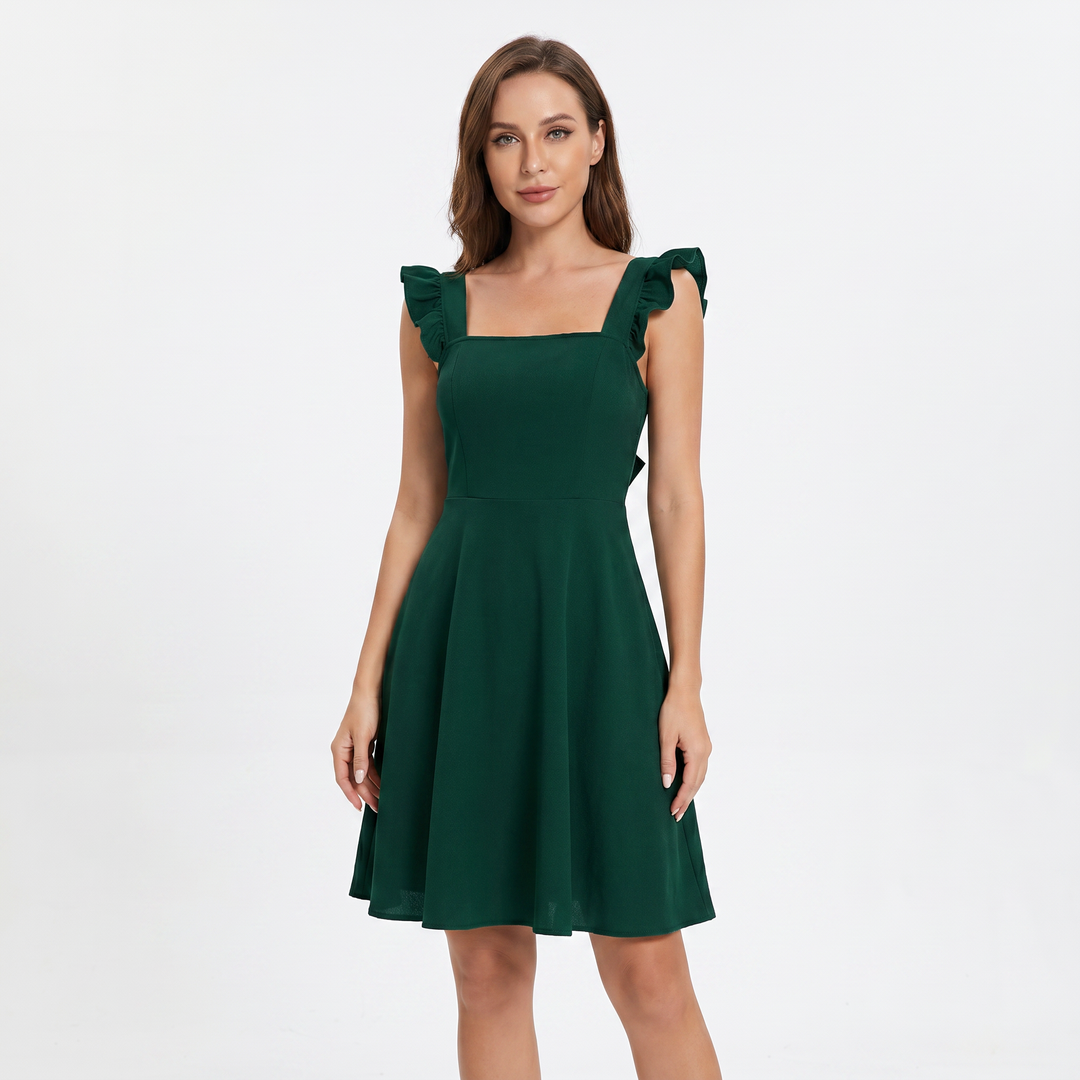 Sundress - Square Neck Ruffle Sleeve Tie Back Mini