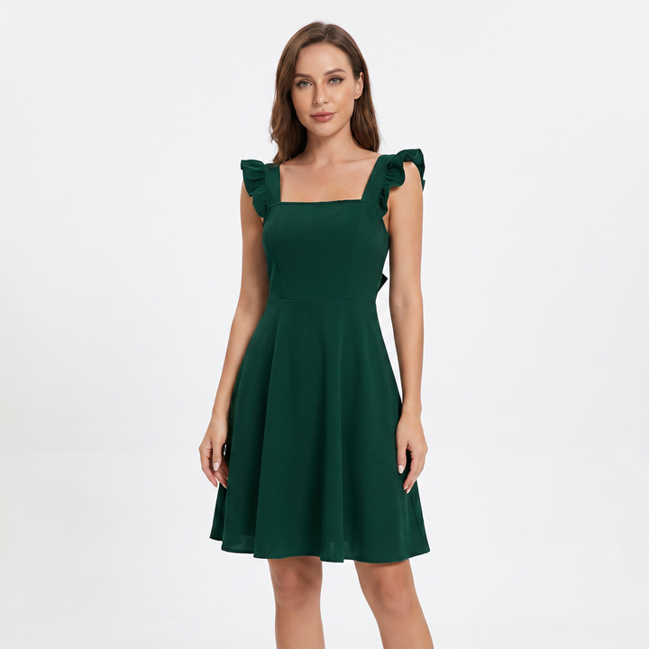 Sundress - Square Neck Ruffle Sleeve Tie Back Mini