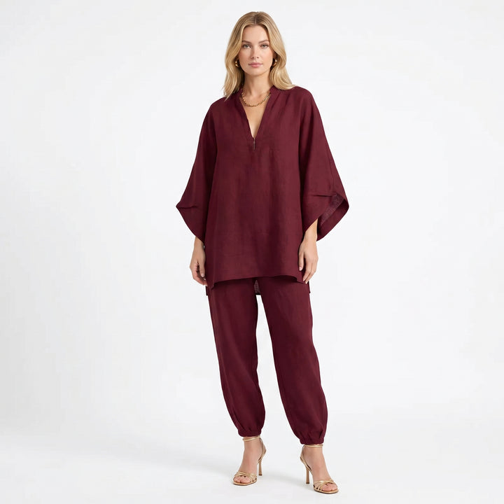Linen Sets Women - Oversized Batwing Top and Jogger Pants