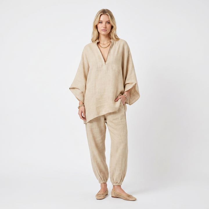 Linen Sets Women - Oversized Batwing Top and Jogger Pants