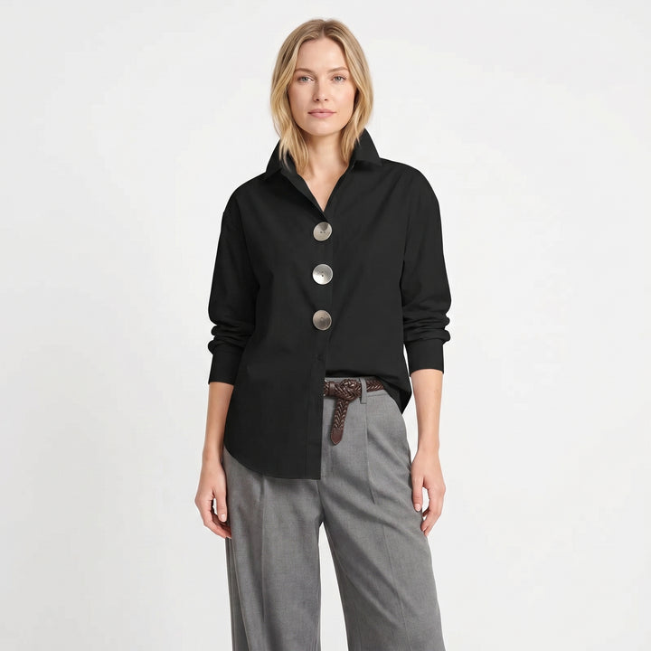 Oversized Shirt - Stand Collar Large Button Long Sleeve