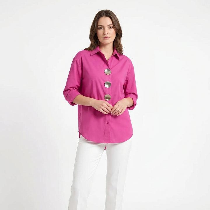 Oversized Shirt - Stand Collar Large Button Long Sleeve