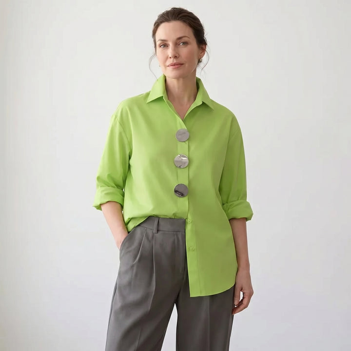 Oversized Shirt - Stand Collar Large Button Long Sleeve