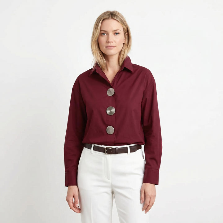 Oversized Shirt - Stand Collar Large Button Long Sleeve