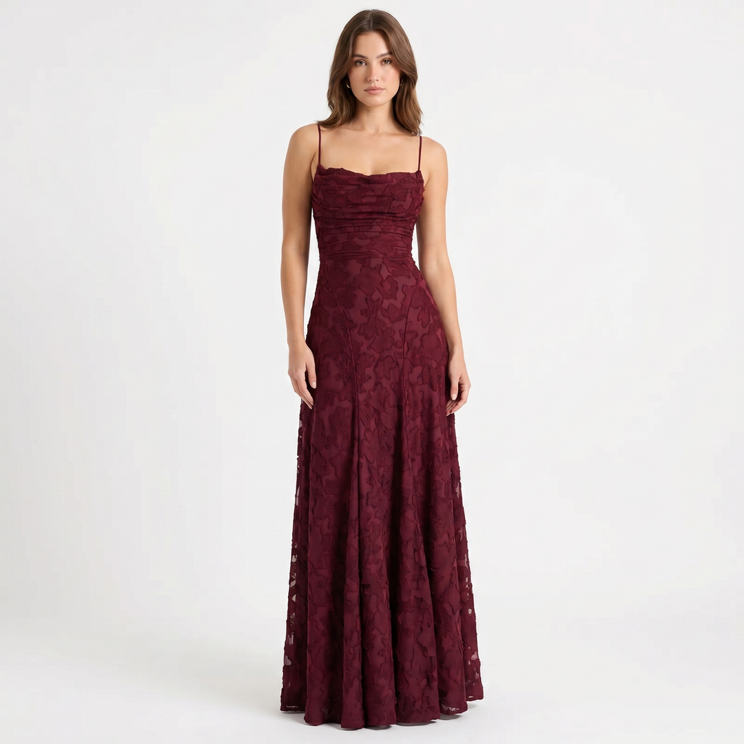 Women's Floral Lace Maxi Dress Spaghetti Strap A-Line Formal Evening