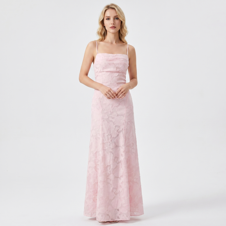 Women's Floral Lace Maxi Dress Spaghetti Strap A-Line Formal Evening