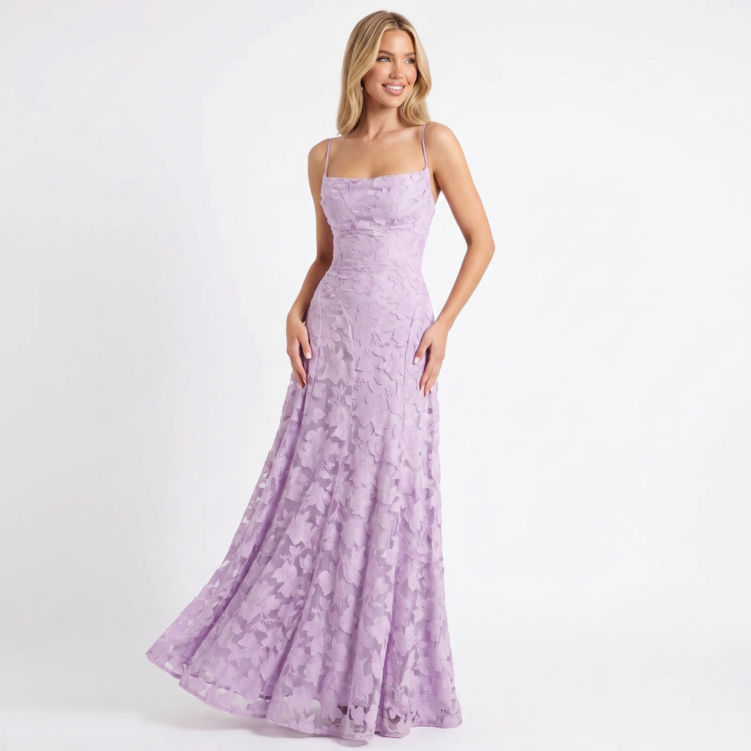 Women's Floral Lace Maxi Dress Spaghetti Strap A-Line Formal Evening