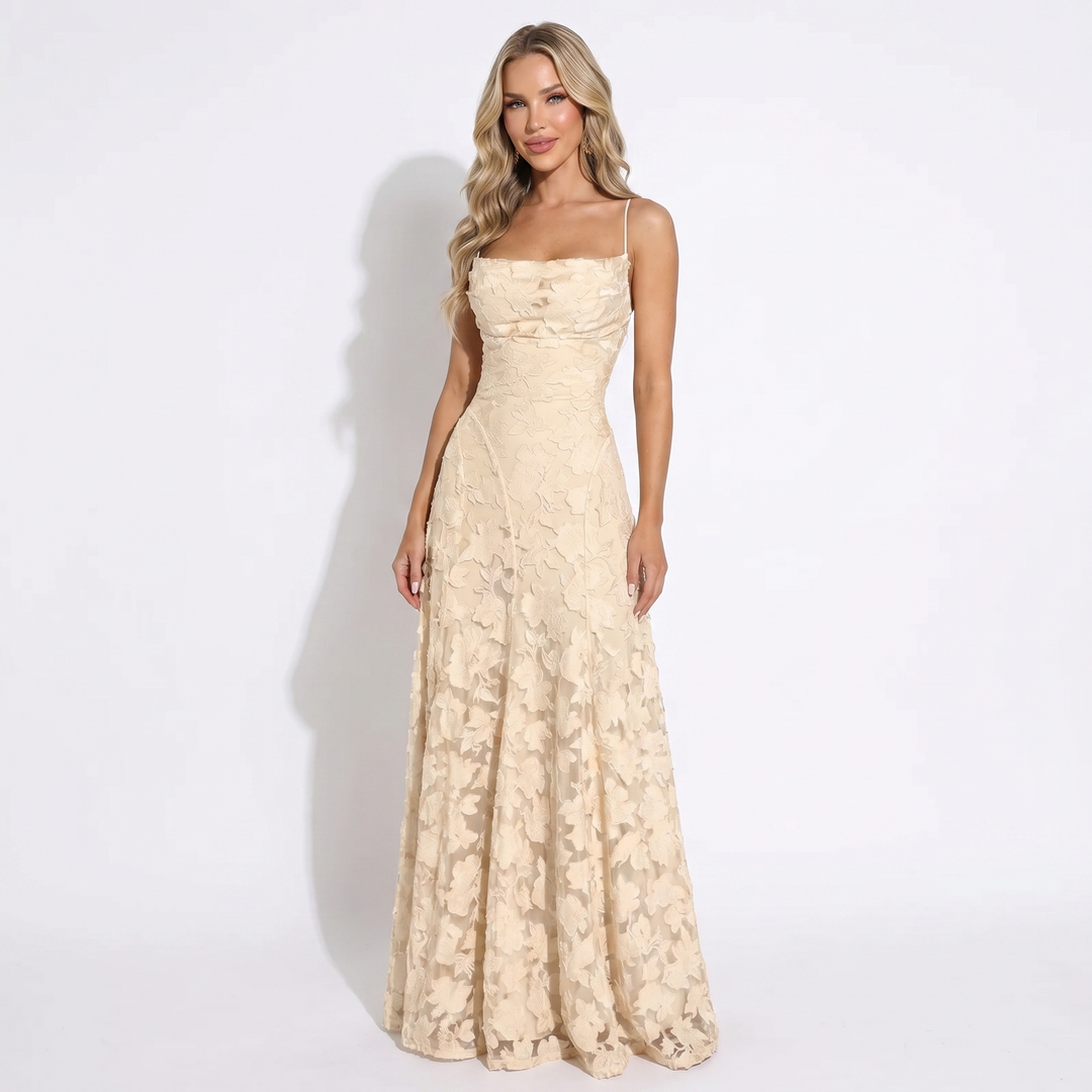 Women's Floral Lace Maxi Dress Spaghetti Strap A-Line Formal Evening
