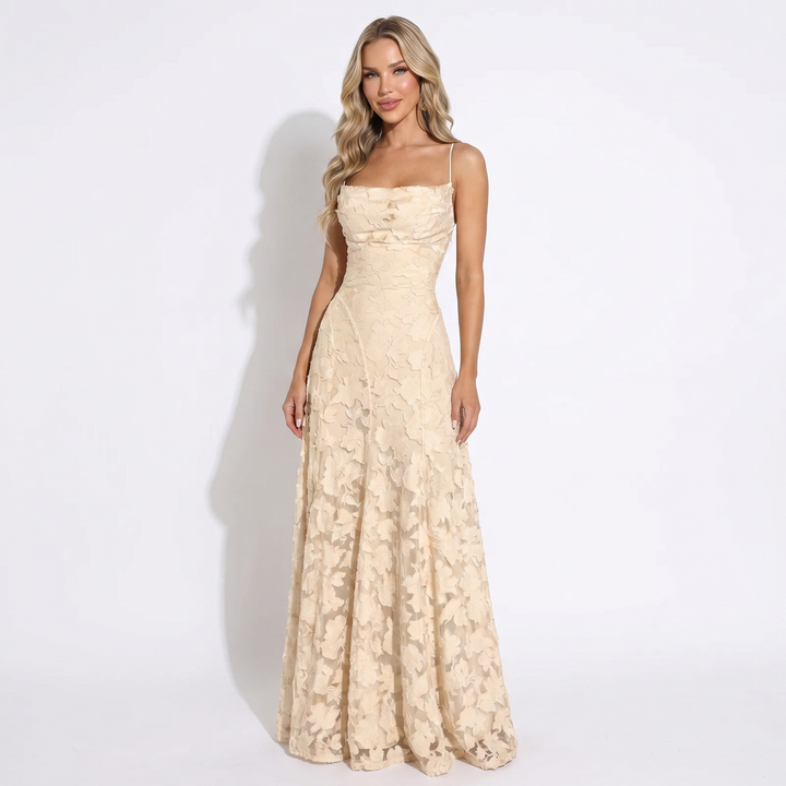Women's Floral Lace Maxi Dress Spaghetti Strap A-Line Formal Evening