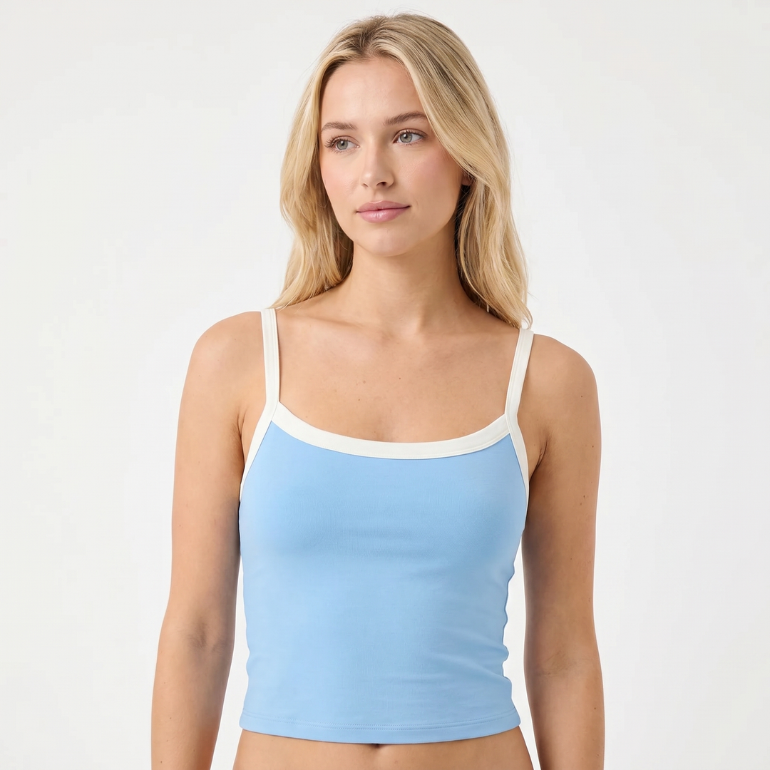 Women's Color Block Cami Tank Top Fitted Sleeveless Contrast Trim Casual