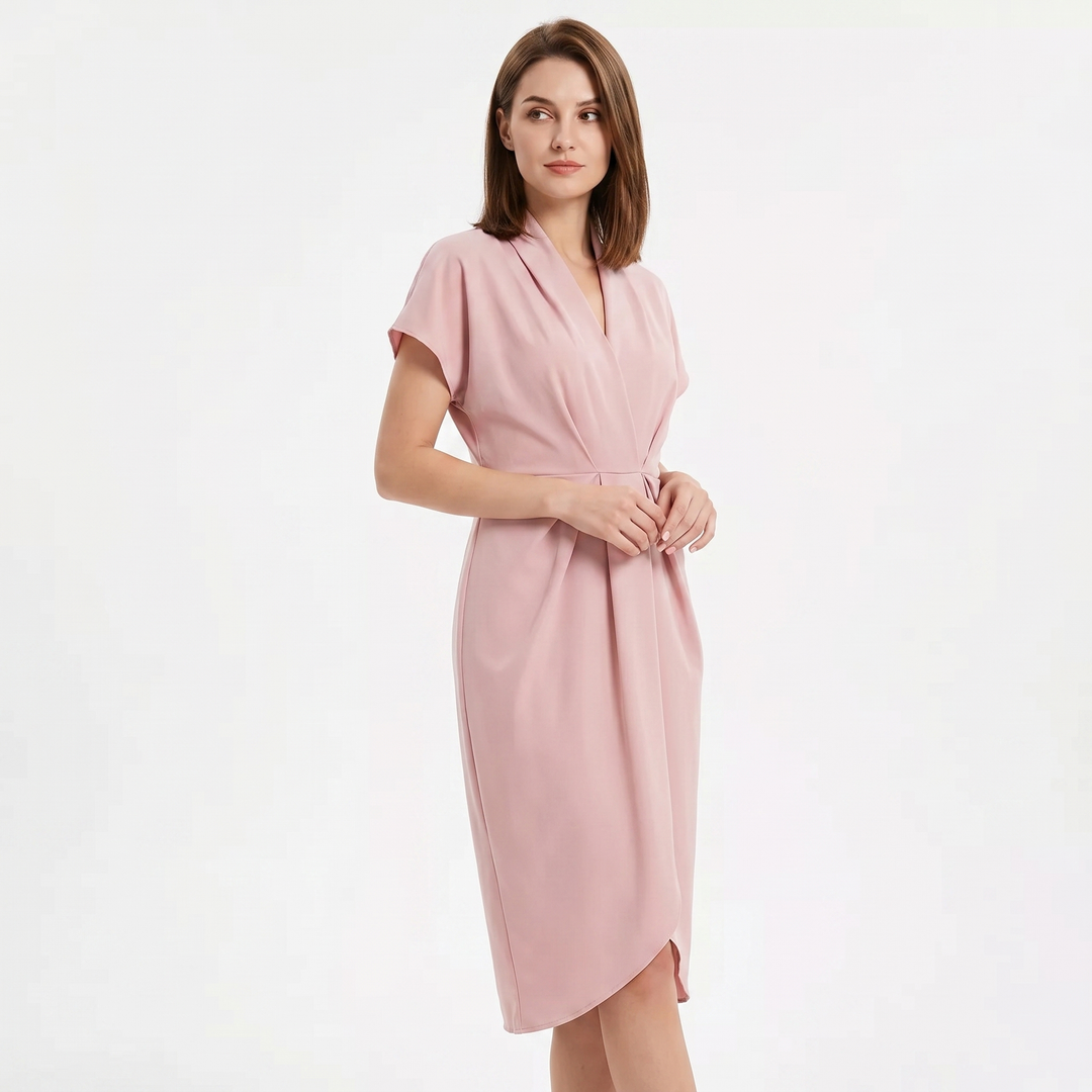 Women's Wrap Midi Dress V-Neck Twisted Waist Batwing Sleeve Smart Casual