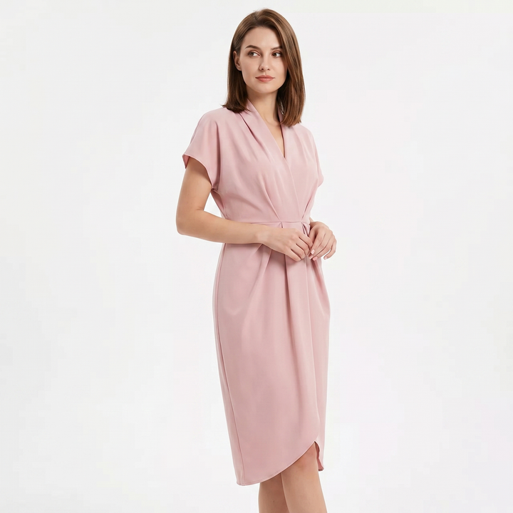 Women's Wrap Midi Dress V-Neck Twisted Waist Batwing Sleeve Smart Casual
