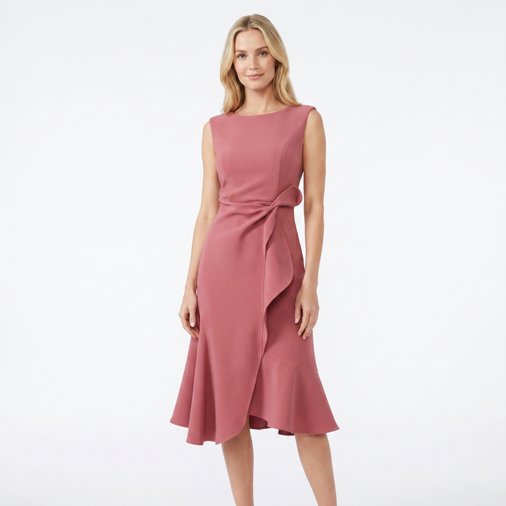 Women's Crepe Midi Dress Sleeveless Ruffle Hem Asymmetric Smart Casual