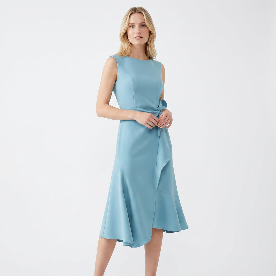Women's Crepe Midi Dress Sleeveless Ruffle Hem Asymmetric Smart Casual