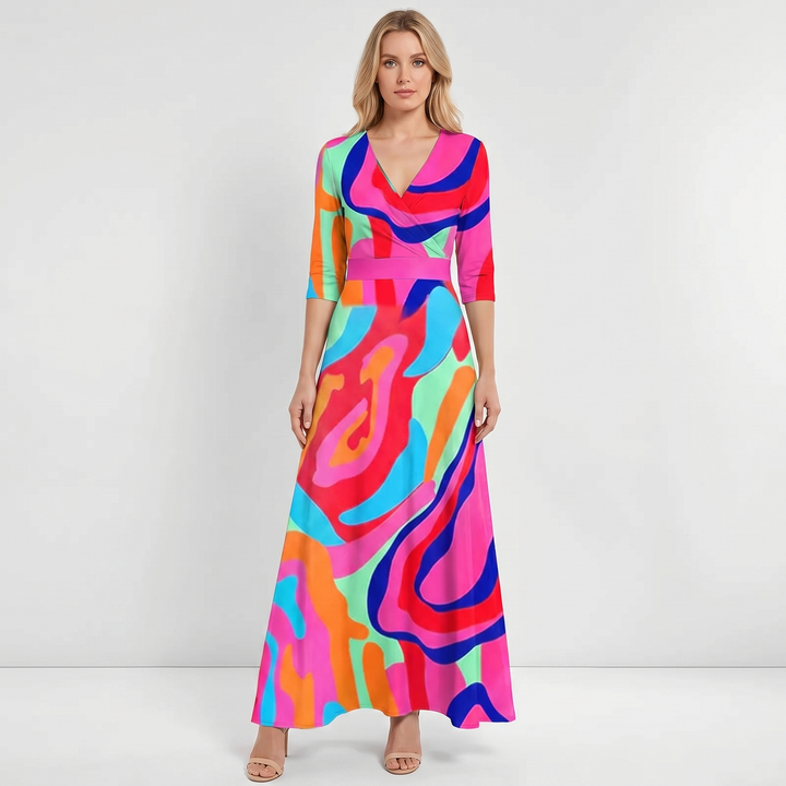 Women's Floral Print Maxi Dress Deep V-Neck Flutter Sleeve A-Line Occasion