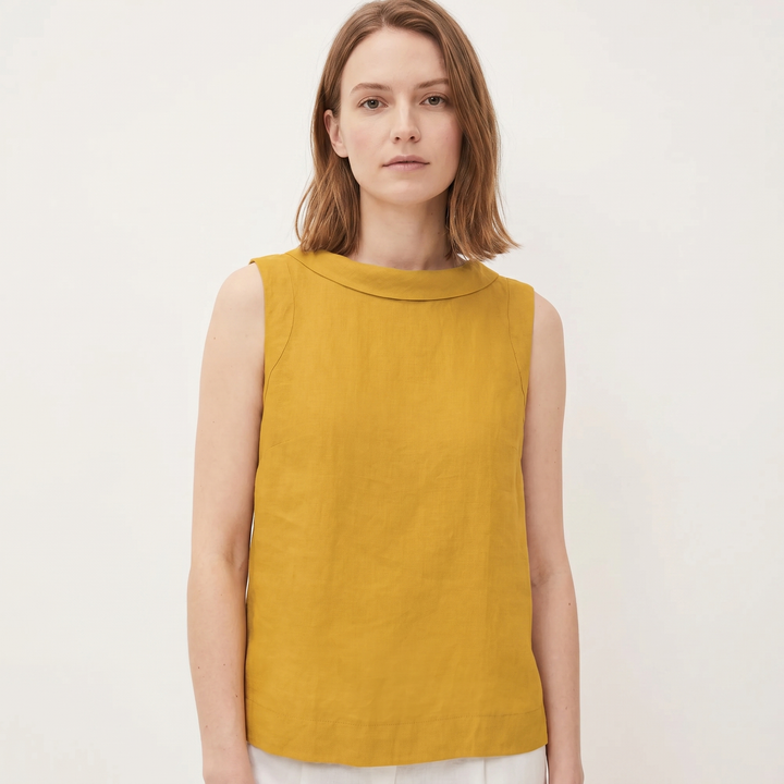 Women's Cotton Linen Sleeveless Tank Top Mock Neck Casual Summer Blouse