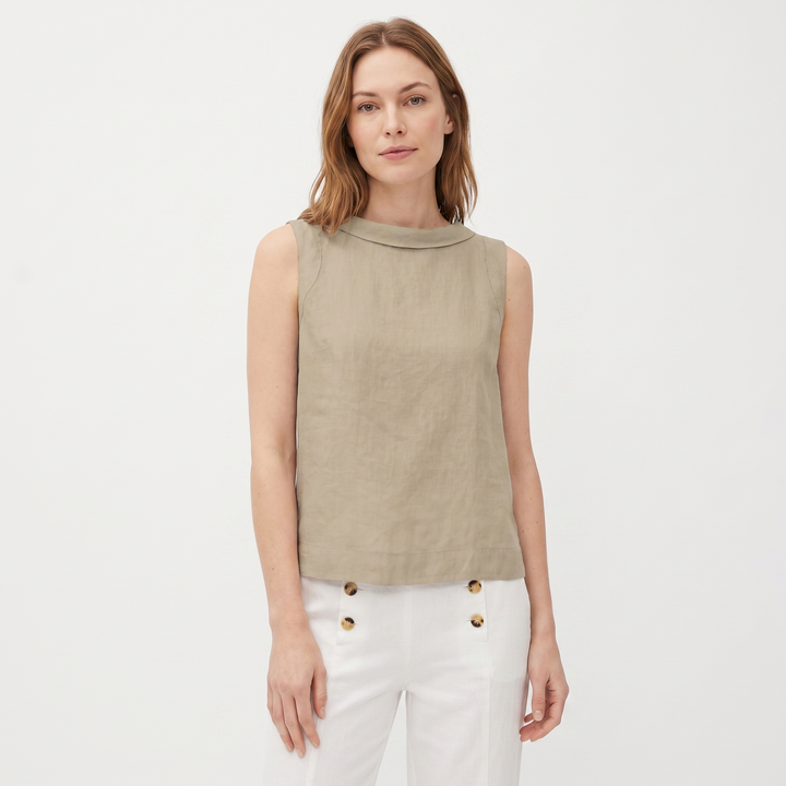 Women's Cotton Linen Sleeveless Tank Top Mock Neck Casual Summer Blouse