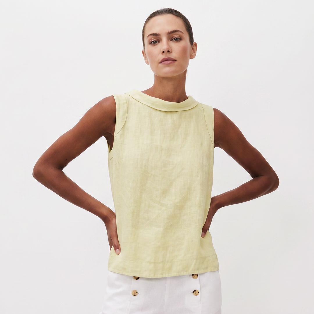 Women's Cotton Linen Sleeveless Tank Top Mock Neck Casual Summer Blouse